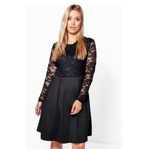Boohoo plus - lace panel skater dress